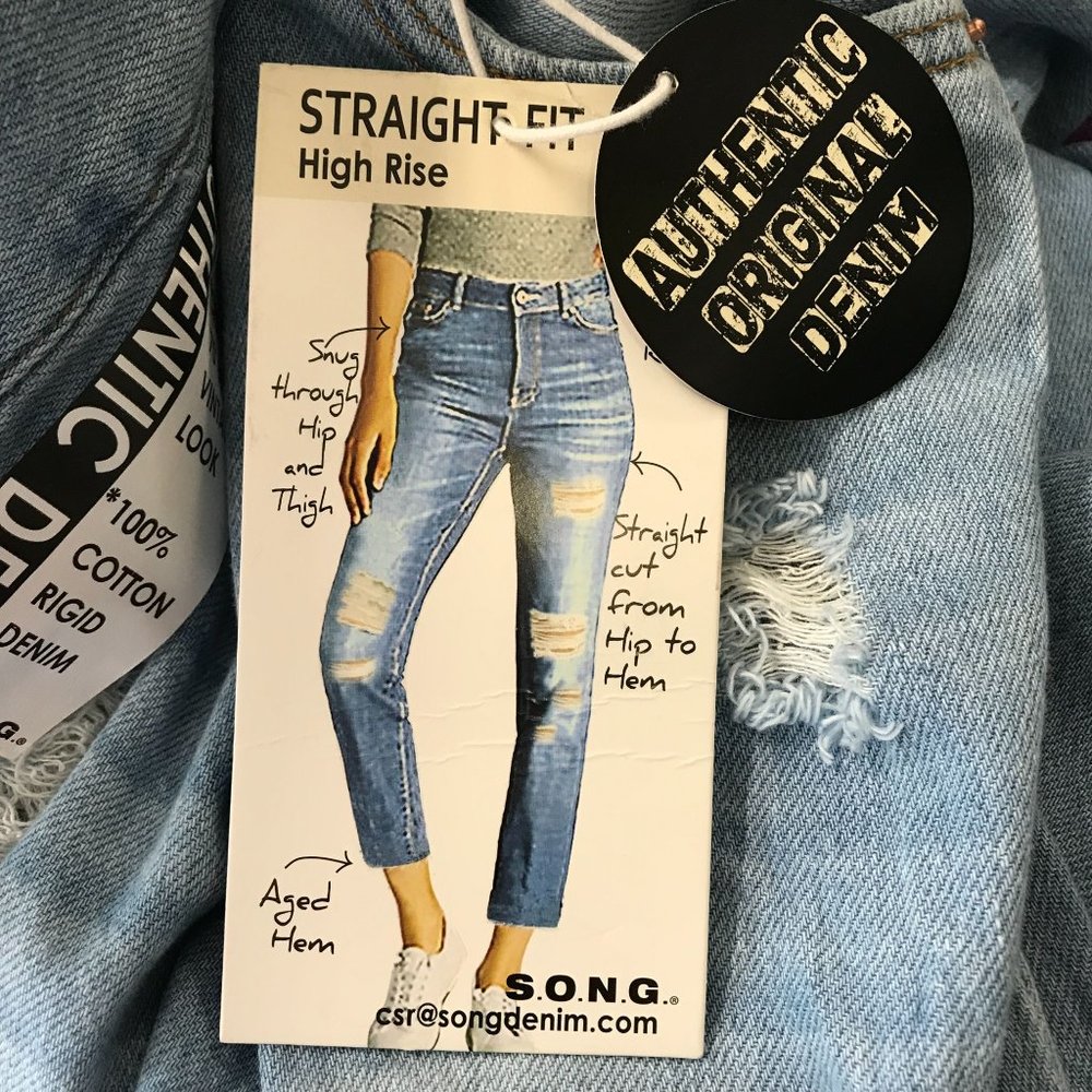 NWT S.O.N.G. Womens Light Blue Distressed High Rise Straight Crop Jeans Size 29 - Picture 11 of 11